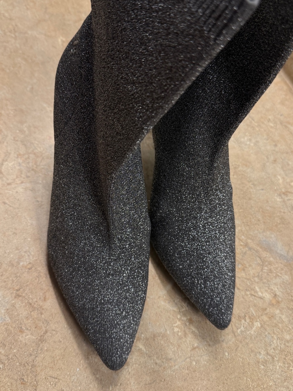 Women's Black Sparkle Pointed Toe Sock Boots